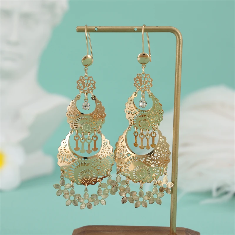 

Fashion Women Arabesque Dangle Earrings with Heart Shape Tassels Gold Plating Women Drop Earrings Luxury Wedding Jewelry Bridal