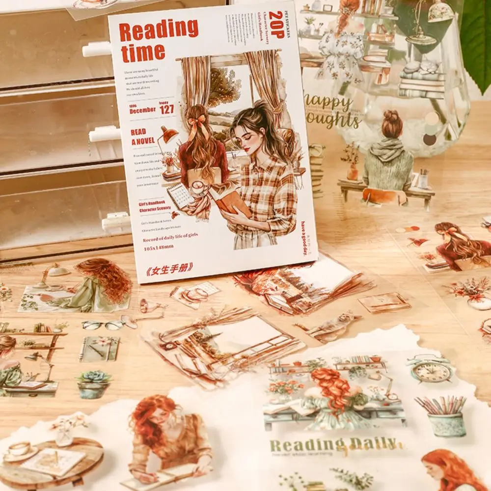 20 Sheets Girls Life Theme Stickers DIY Collage Decorative PET Sticker Book Durable Have a Good Day Girls Handbook