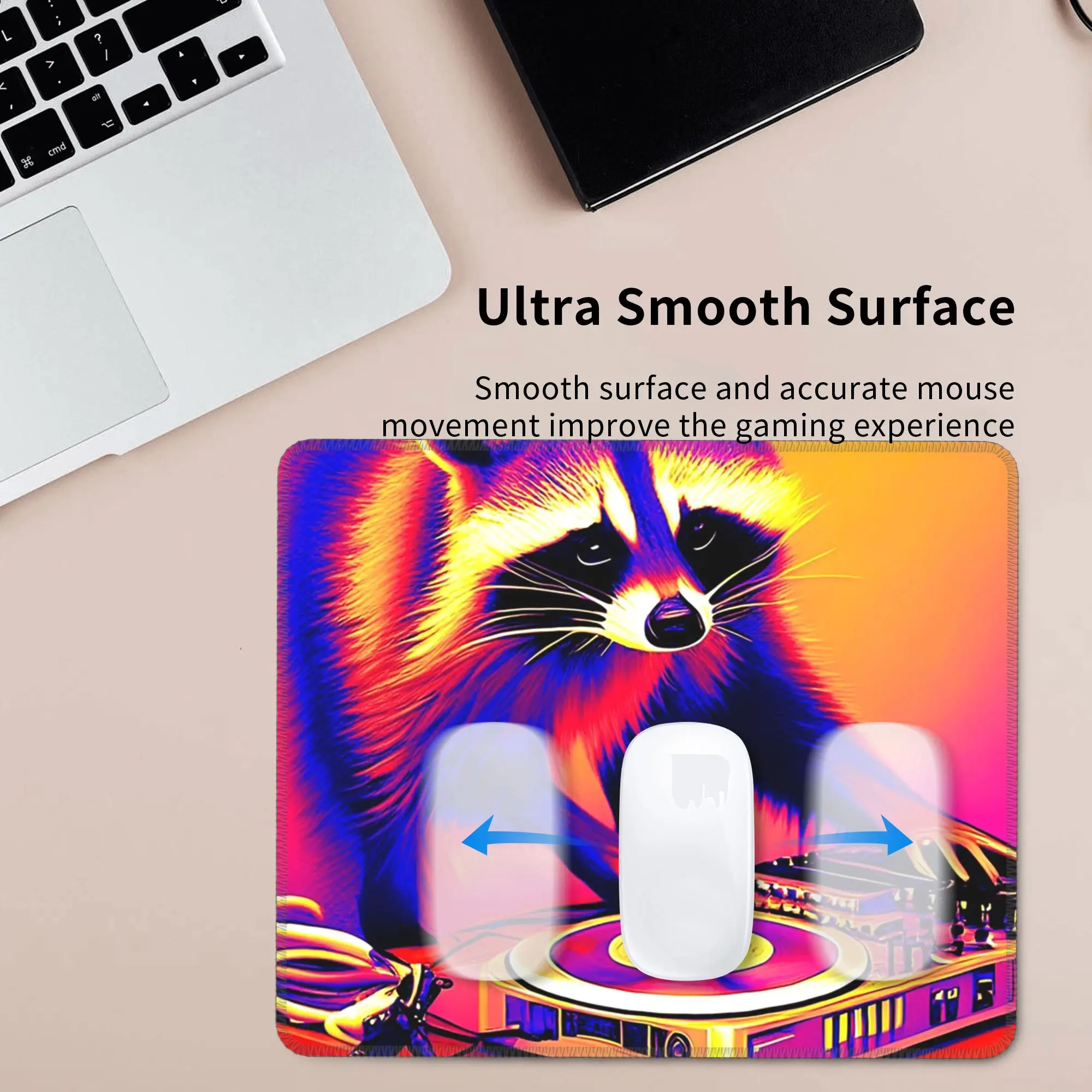 Neon Raccoon DJ With Animal Party Mouse Pad Computer Keyboard Mouse Mat Gaming PC Laptop Desk Mat Office Accessories Table Mats