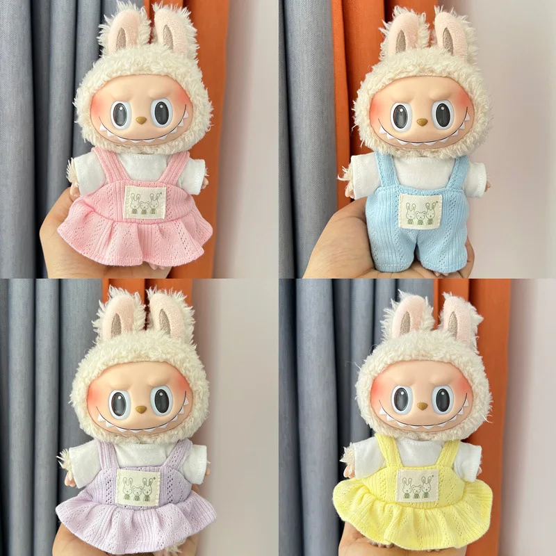لملابس Labubu يجلس حفلة الزي مع وزرة الأرنب وفستان مجموعة 17 سنتيمتر دمية خلفية الحمالات تنورة زي الملابس فقط
