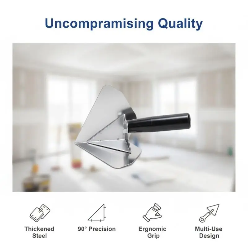 Rust Resistant Stainless Steel Corner Trowel 90 Degree Drywall Plaster Finishing Tool for Construction Workers
