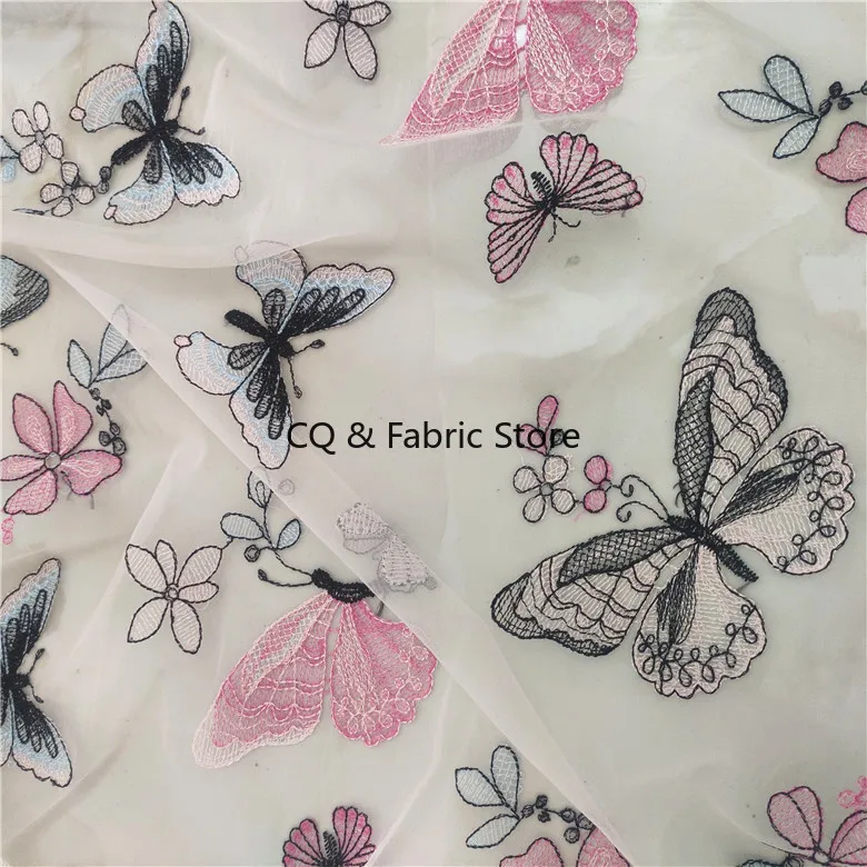 New Mesh Color Flat Embroidered Butterfly Lace Fabric For Women's Skirt Baby Doll Accessories DIY Fabric,By The Meter