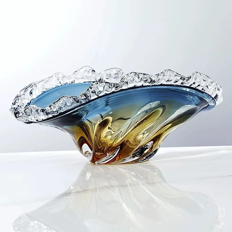 Glass Fruit Plate Home Living Room Tabletop Storage Wave-shaped Bowl Crystal Glass Basin Tray Trinket Dish Dessert Plate