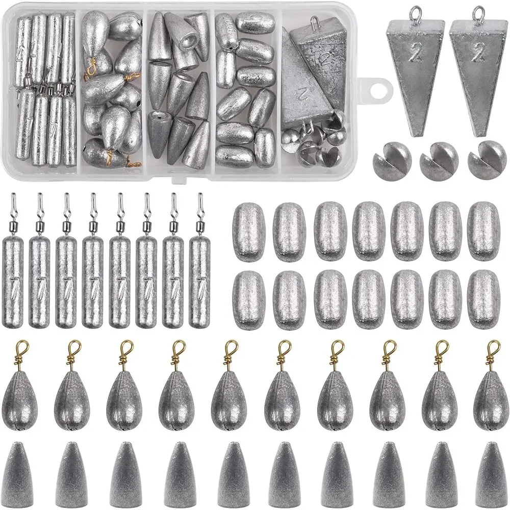 

Versatile Fishing Sinkers Kit: Pyramid, Egg, Split Shot Weights & Jig Hooks for Bass, Catfish in Fresh or Saltwater with Tackle