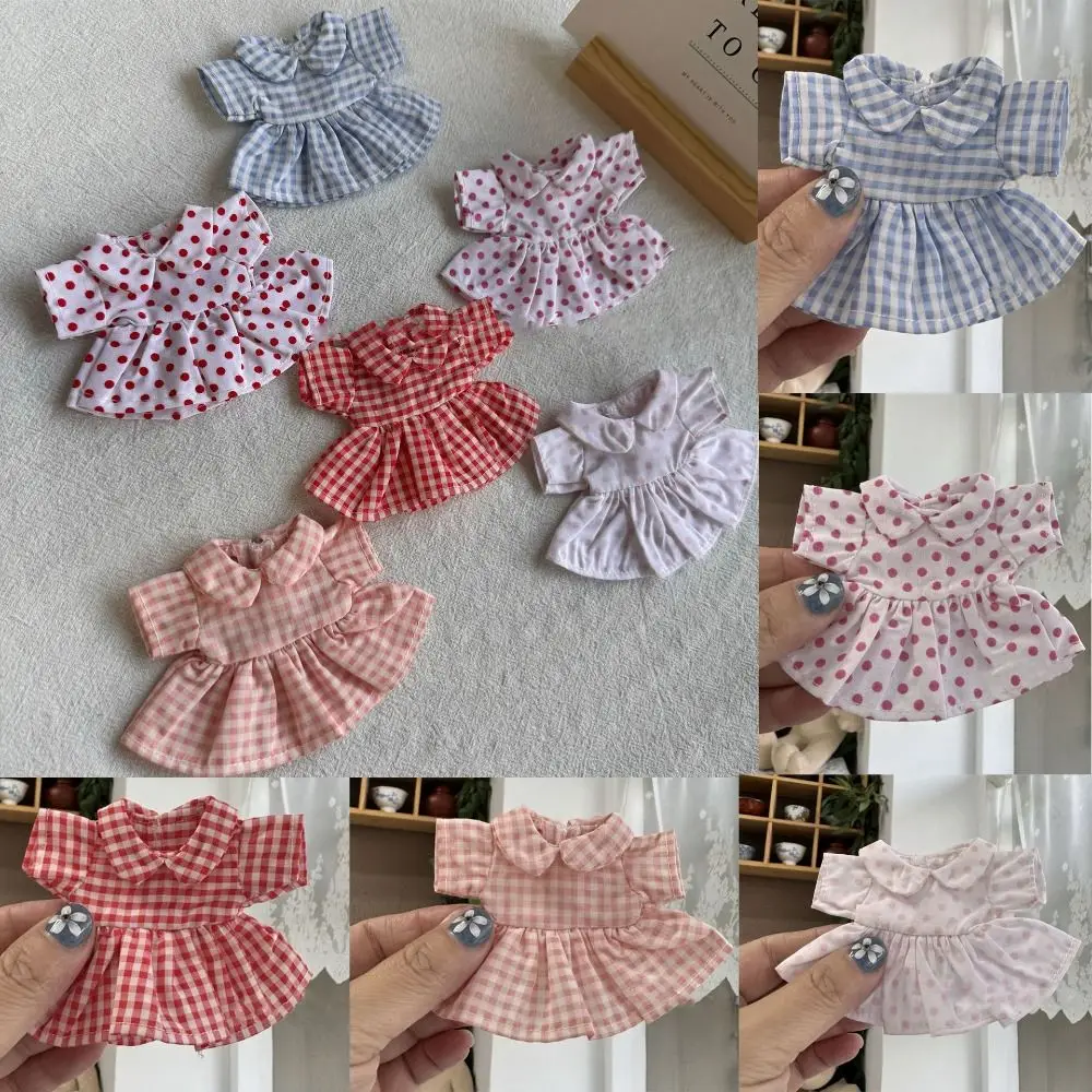 Cute Grid Printed Decor Princess Dress 15cm bambola di cotone vestiti adorabili abiti di moda gonna bambole di peluche vestiti accessorio per bambole