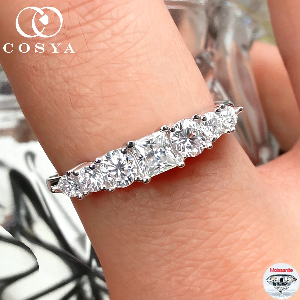 COSYA Pear/Princess Cut Full Moissanite Ring For Women S925 Silver Muti Shape Lab Diamond 7 Gems Wedding Band Fine Jewelry Gift
