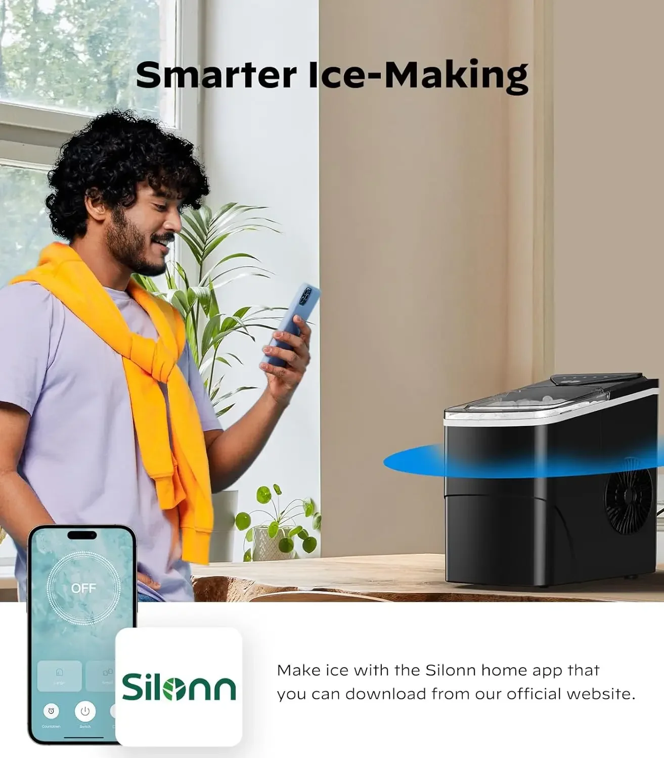 Smart Countertop Ice Maker, Ice Maker portátil, Wi-Fi, App Control, 9 Cubos em 6 Mins, 26 lbs por dia