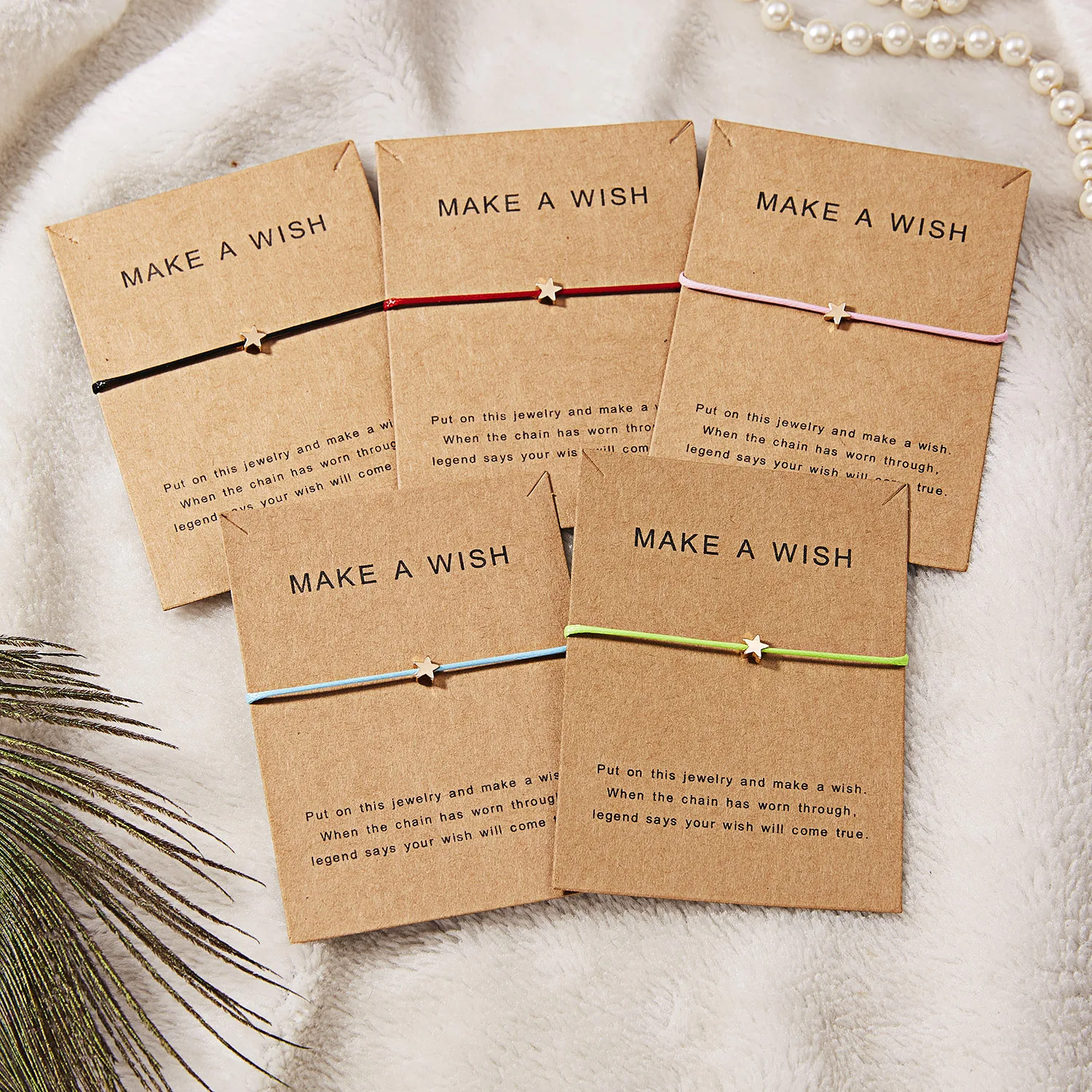 Pulseras de estrella trenzadas hechas a mano Make A Wish para mujeres y hombres, minimalistas, de cuerda negra y roja, ajustables, amuleto de la suerte, joyería.