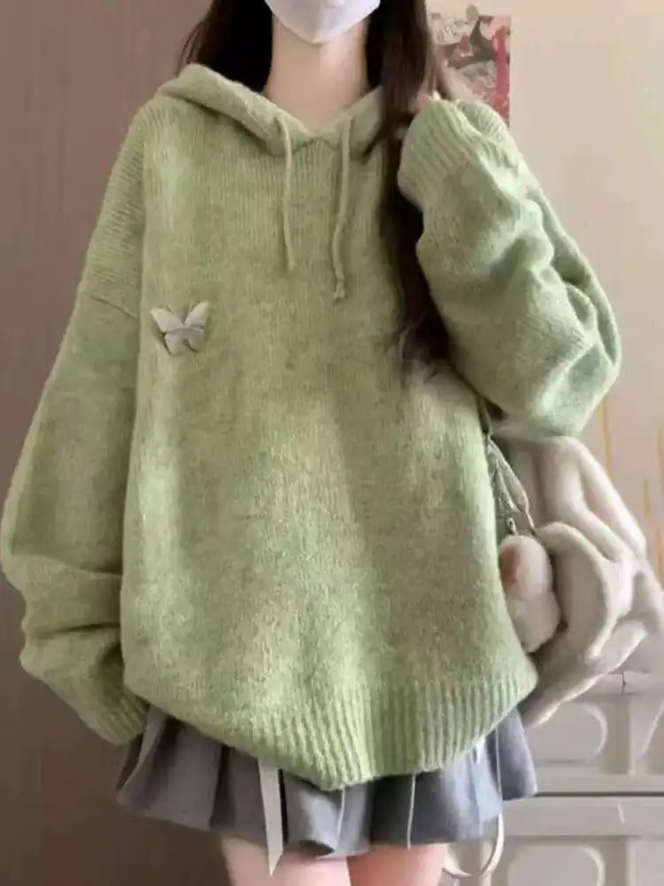 

Hooded Knit Sweater Skirt Set Women's Loose Lazy Oversize Outerwear Spring Autumn Winter Design Sense Casual Fashion Ensemble