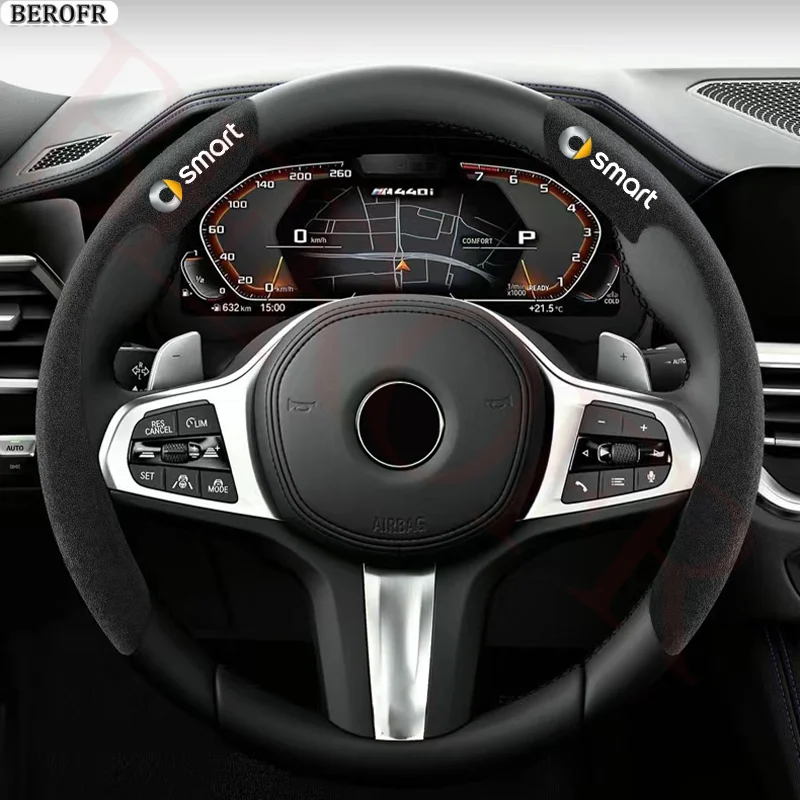 Car Steering Wheel Cover black suede leather for smart fortwo forfour 451 450 452 453 454 Accessories Car Steering Wheel Cover