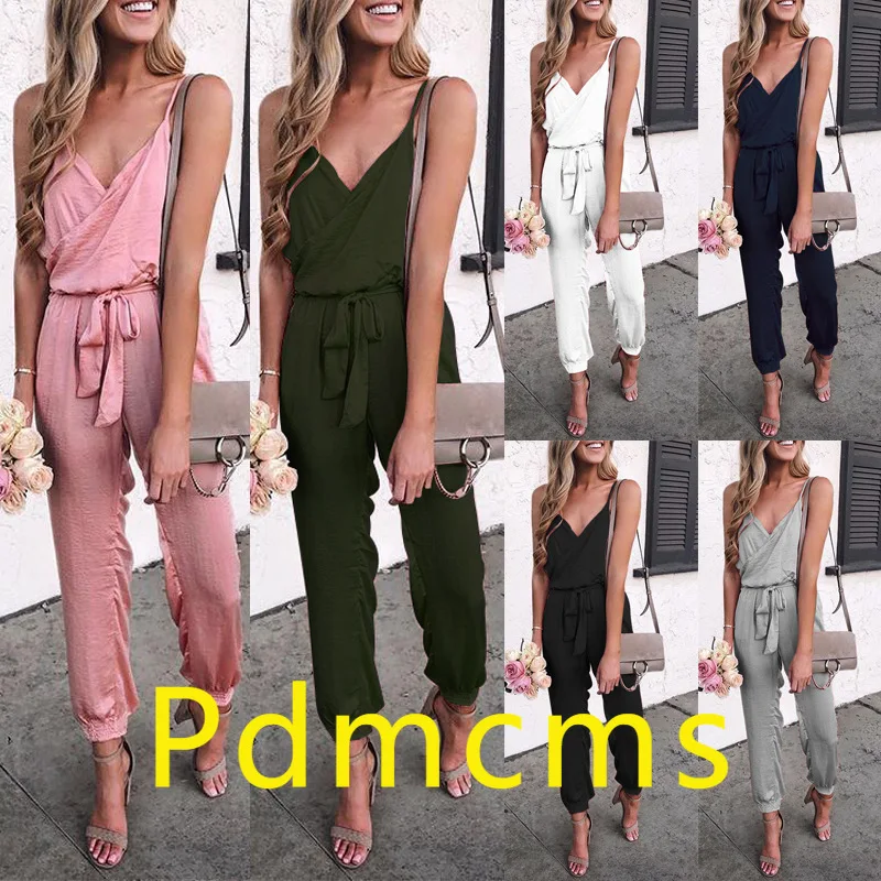 2025 nouveaux vêtements pour femmes européennes et américaines couleur unie ceinture à bretelles combinaison OM8887