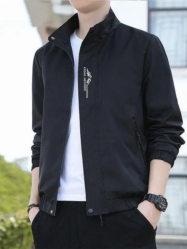 

Новинка 2023 года, мужская повседневная универсальная верхняя одежда с воротником-стойкой и принтом, весенне-осенняя дышащая модная верхняя одежда