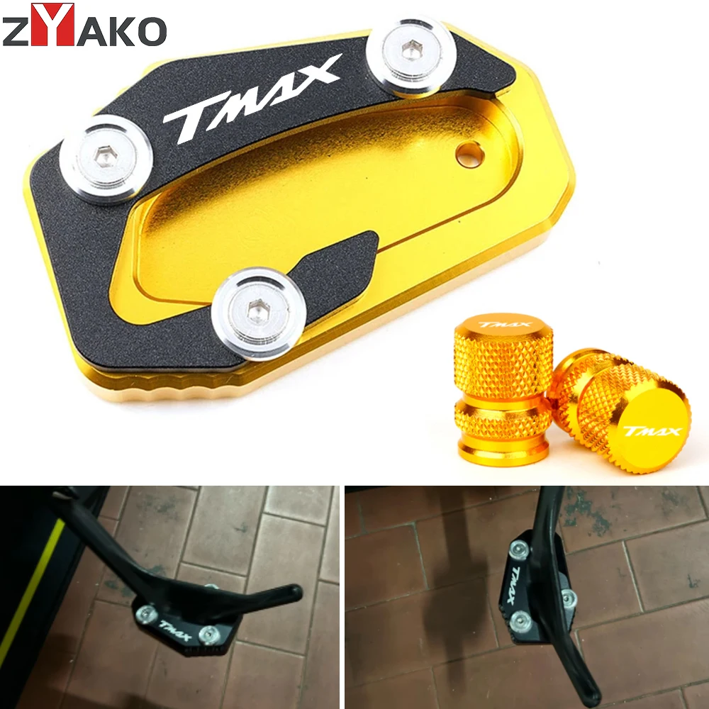 

For Yamaha TMAX 560 Tech Max TMAX560 TMAX 530 SX DX 2017-2023 CNC Motorcycle Kickstand Side Stand Extension Pad Tire Valve Caps