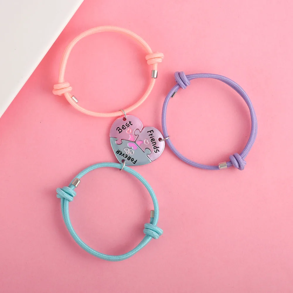 Lovecryst 3 قطعة/المجموعة الأزياء على شكل قلب خياطة أفضل صديق للأبد سوار BFF الصداقة مجوهرات هدايا للفتيات #3