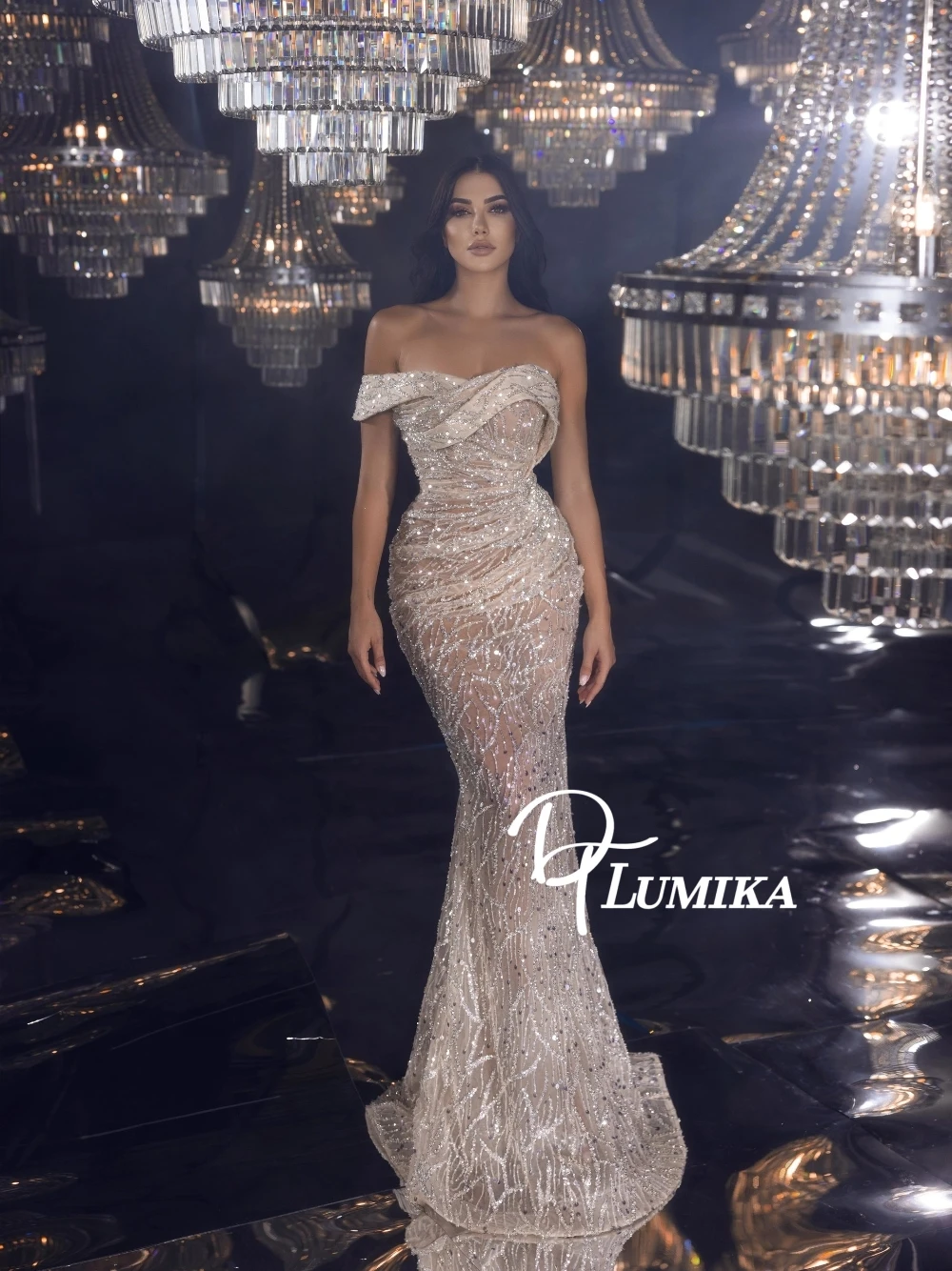 

DTLumika Мерцающее вечернее платье на одно плечо Современное коктейльное платье русалки по индивидуальному заказу Прозрачная официальная банкетная одежда