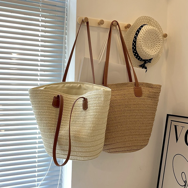 

2026 Beach Vacation Leisure Handheld Bag Shopping Bag Straw Woven Bag Lace Decoration Hawaii Summer Hot Sale