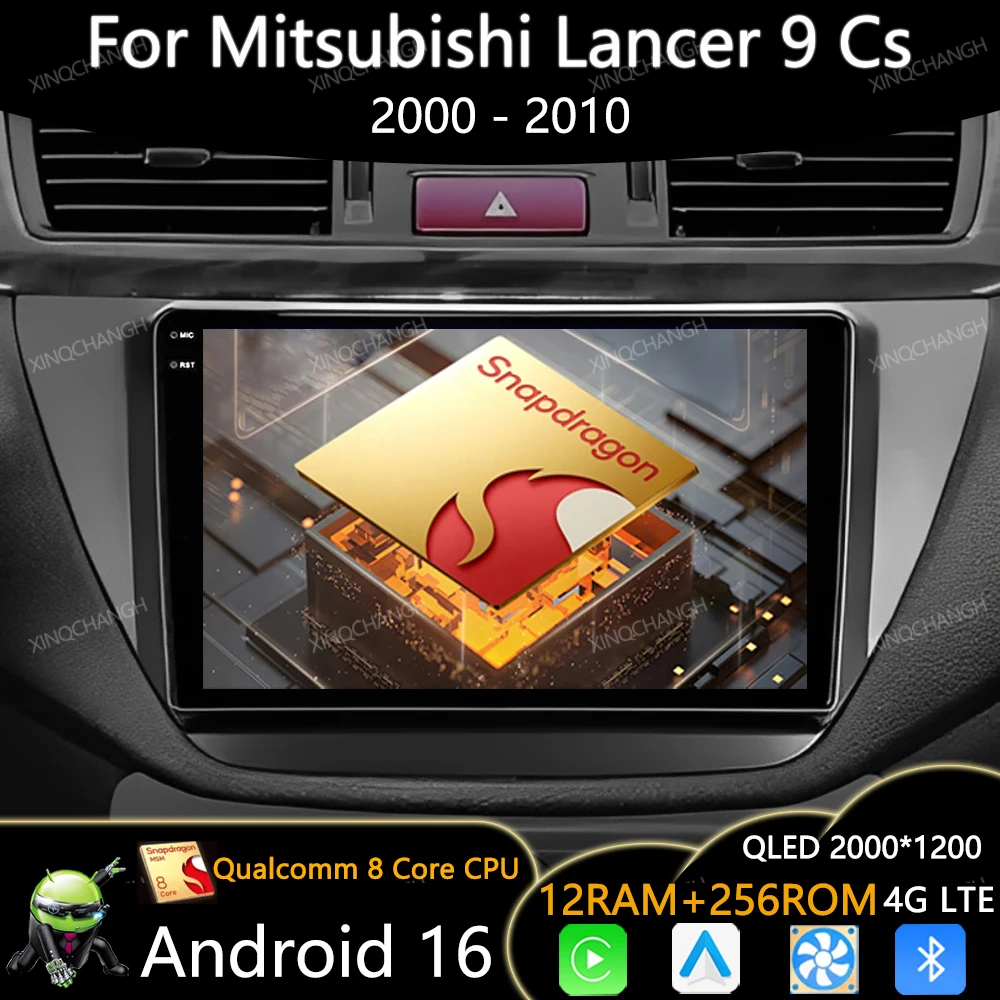 Android 16 Car Radio For Mitsubishi Lancer 9 CS 2000 - 2010 Multimedia Video Player Head Unit QLED 4G WIFI Qualcomm Carplay Auto