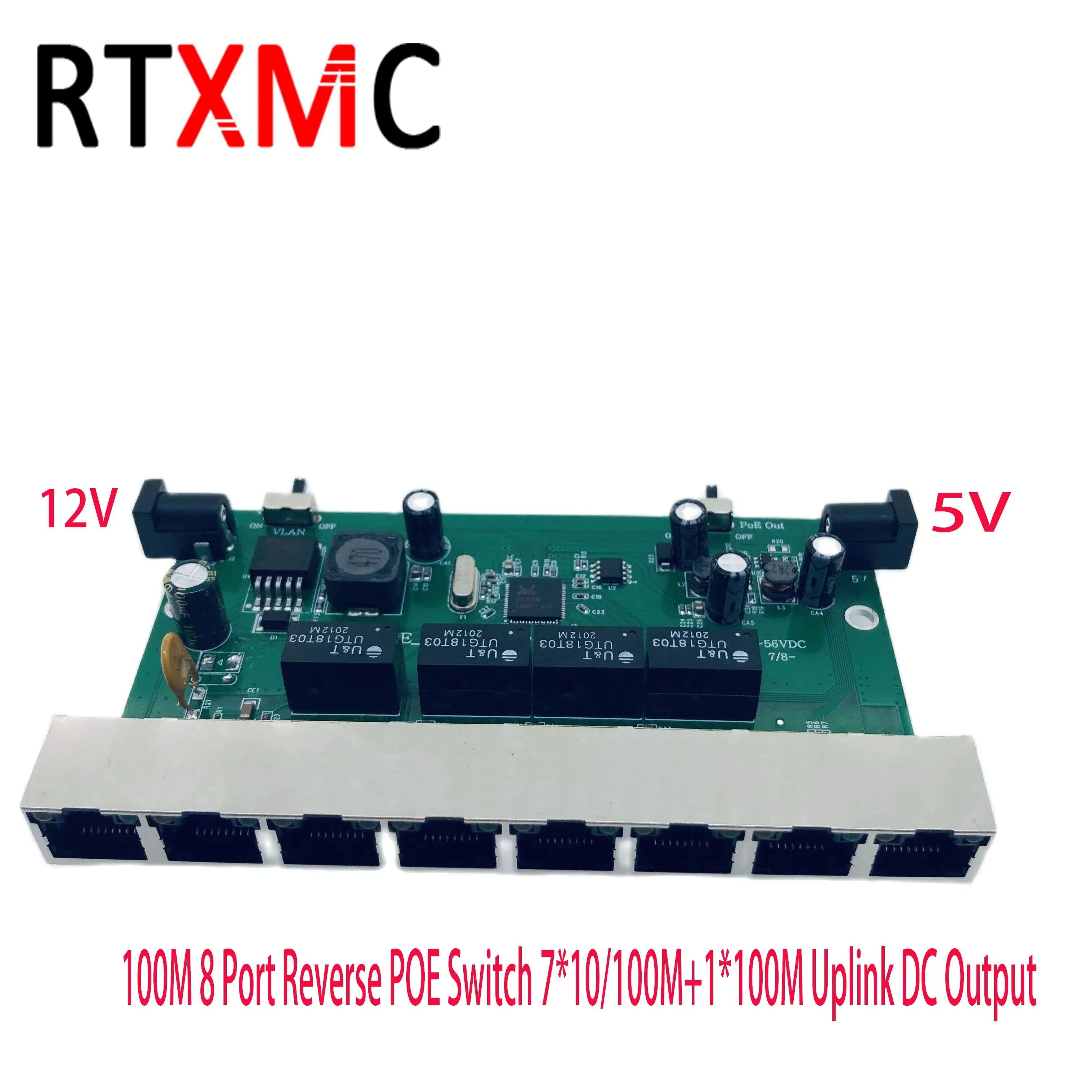 POE Switch Reverse POE 100M RPOE 100M 8Port Reverse 7*10/100M+1*100M Uplink DC Output 5V 2A and 12V 2A RPOE VLAN For GEpon Xpon