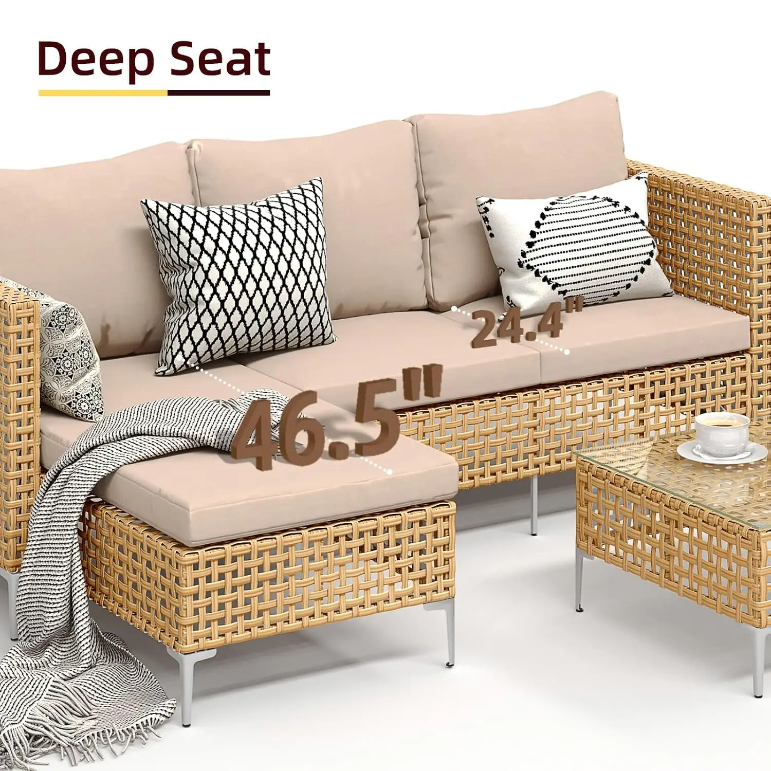 Small L-Shaped Patio Furniture Set - Weather Resistant Wicker Sectional Chaise Sofa With Thick Cushions & Tempered, Customized