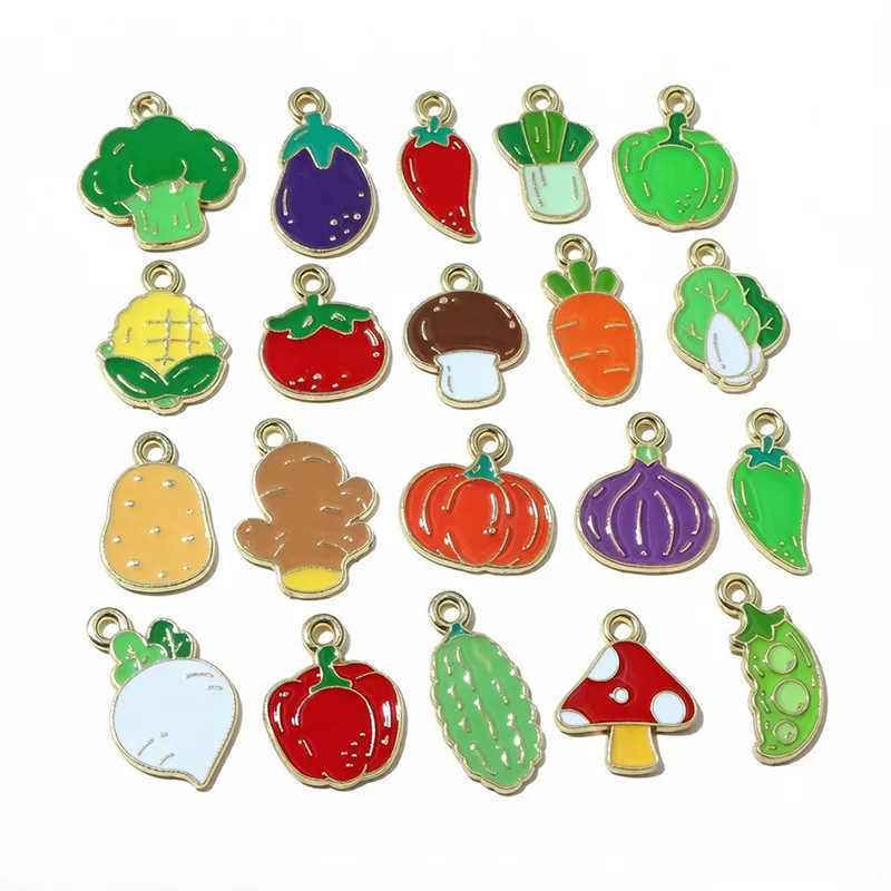 20pcs Alloy Enamel Vegetable Charms Pendant Chili Pepper Tomato Potato Carrot Charms DIY Jewelry Making Accessories Findings