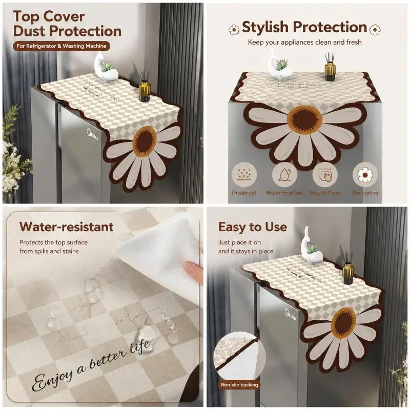 Cute Pattern Fridge Dust Cover Waterproof Non-slip Surface Dustproof Protective Mat For Refrigerator Top Daily Decoration Use