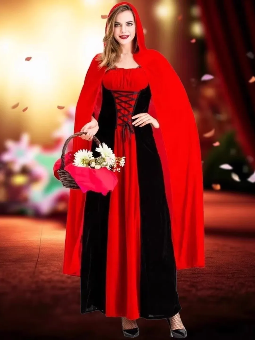 

Halloween Velvet Robe Stage Costume Role Play Little Red Riding Hood Men Women Universal Gown Red Silk Velvet Cloak