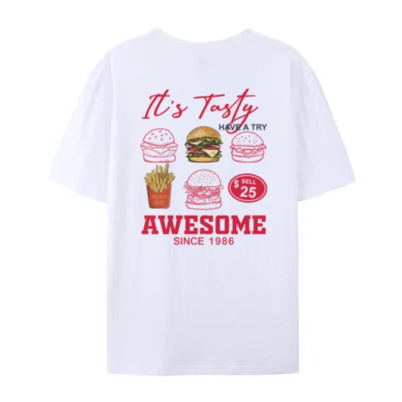 Burgers Chips Back Print Retro Streetwear T-Shirts Women Cute Funny Foodie Shirt Oversized Harajuku Tops Unisex Summer Clothes