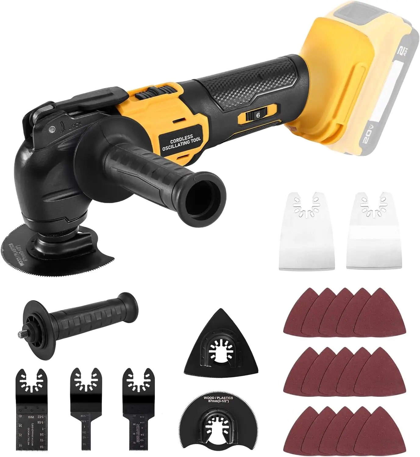 Outil oscillant sans brosse multi-outils, Compatible avec batterie Dewalt 20V, outils de tondeuse/pelle/scie multifonctions, 23 pièces