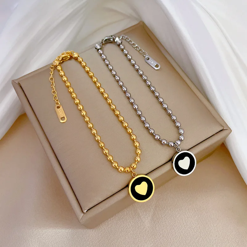 

Classic Heart Shape Bracelets For Women Ball Chains Stainless Steel Bracelet Pulseras Mujer Jewelry Gift Girlfriend Gift