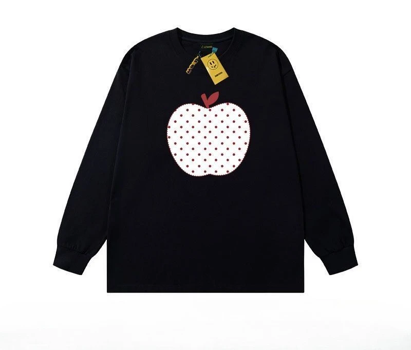 Drew House Apple Print Long Sleeve T Shirt Men Women Cotton Oversized Polka Dot Unisex Couple Casual Streetwear Top
