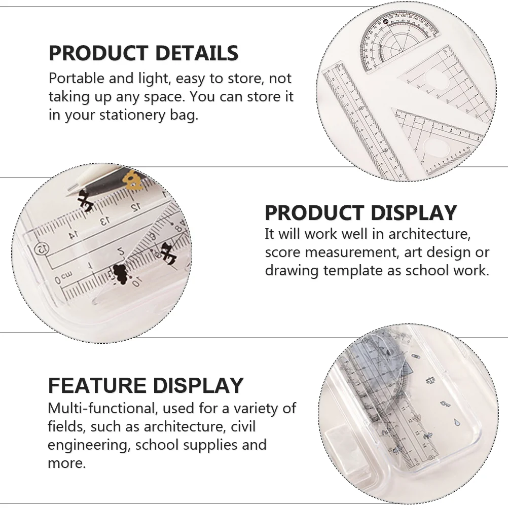 Multifuncional Geometria Compass Set, Math Drawing Kit, Réguas, Ferramentas de Elaboração, Design Profissional, Metal Circle, Estudante