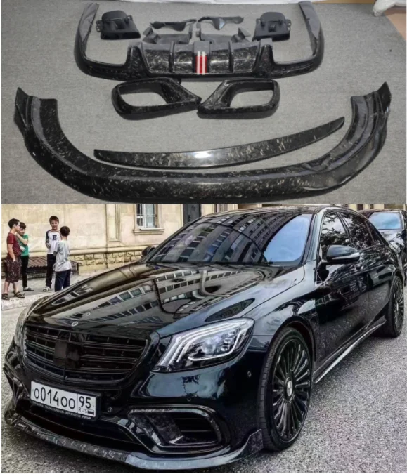 

For Benz W222 S63 S65 S-Class AMG 2018 2019 2020 Real Forging Carbon Fiber Bumper Front Lip Rear Diffuser Spoiler