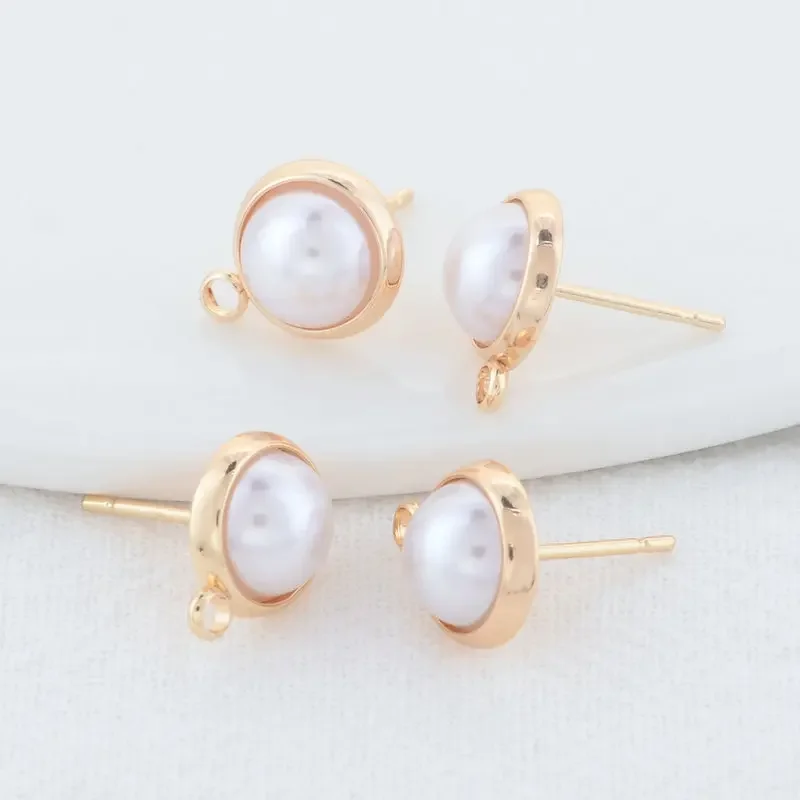 10MM 12MM 14MM 14K Gold Color Plated Brass Round Stud Earrings High Quality Diy DIY Jewelry Making Finding Accessories