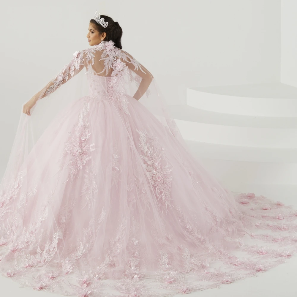 Young Infinity Gaun pesta merah muda tak terbatas gaun Quinceanera gaun 2023 sayang dengan syal bunga applique Pricess manik-manik Vestidos De 15 a20os