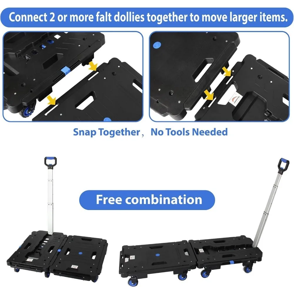 LEADALLWAY Juego de 2 piezas de carro plegable con plataforma para camión, conjunto de carritos múltiples, carrito de muñecas favorable (24,4 L x 17,7 W con asa + 24,2 L x 1