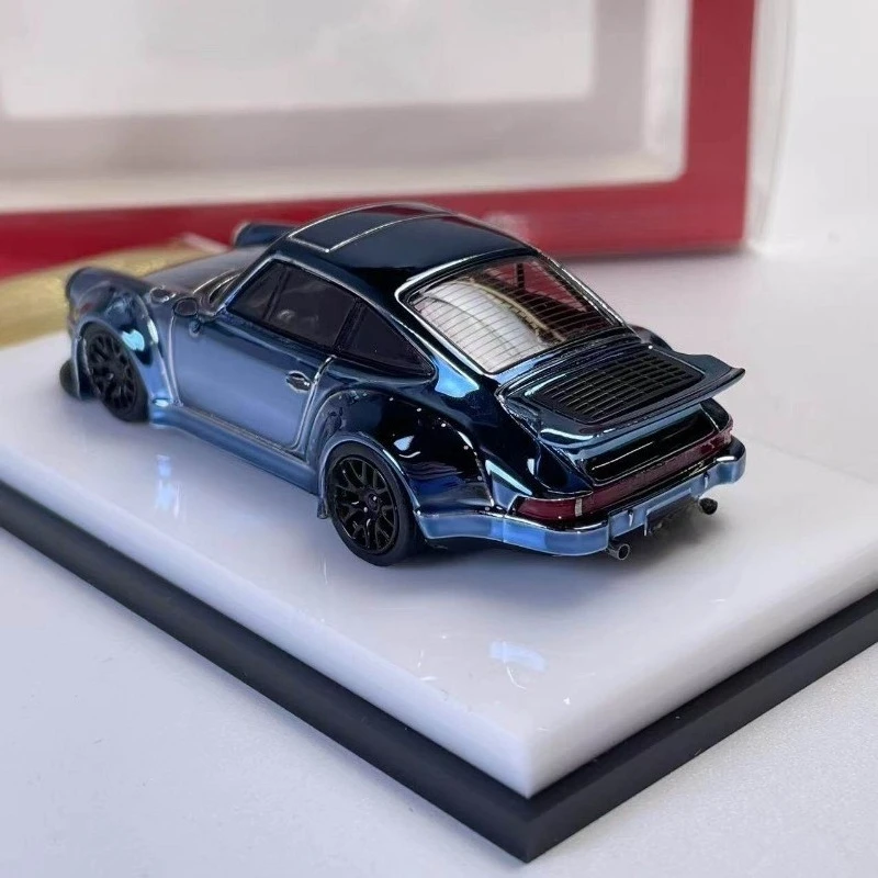 For Model Collect Porsche RWB930 Plated Blue 1:64 Alloy Car Model Ornament