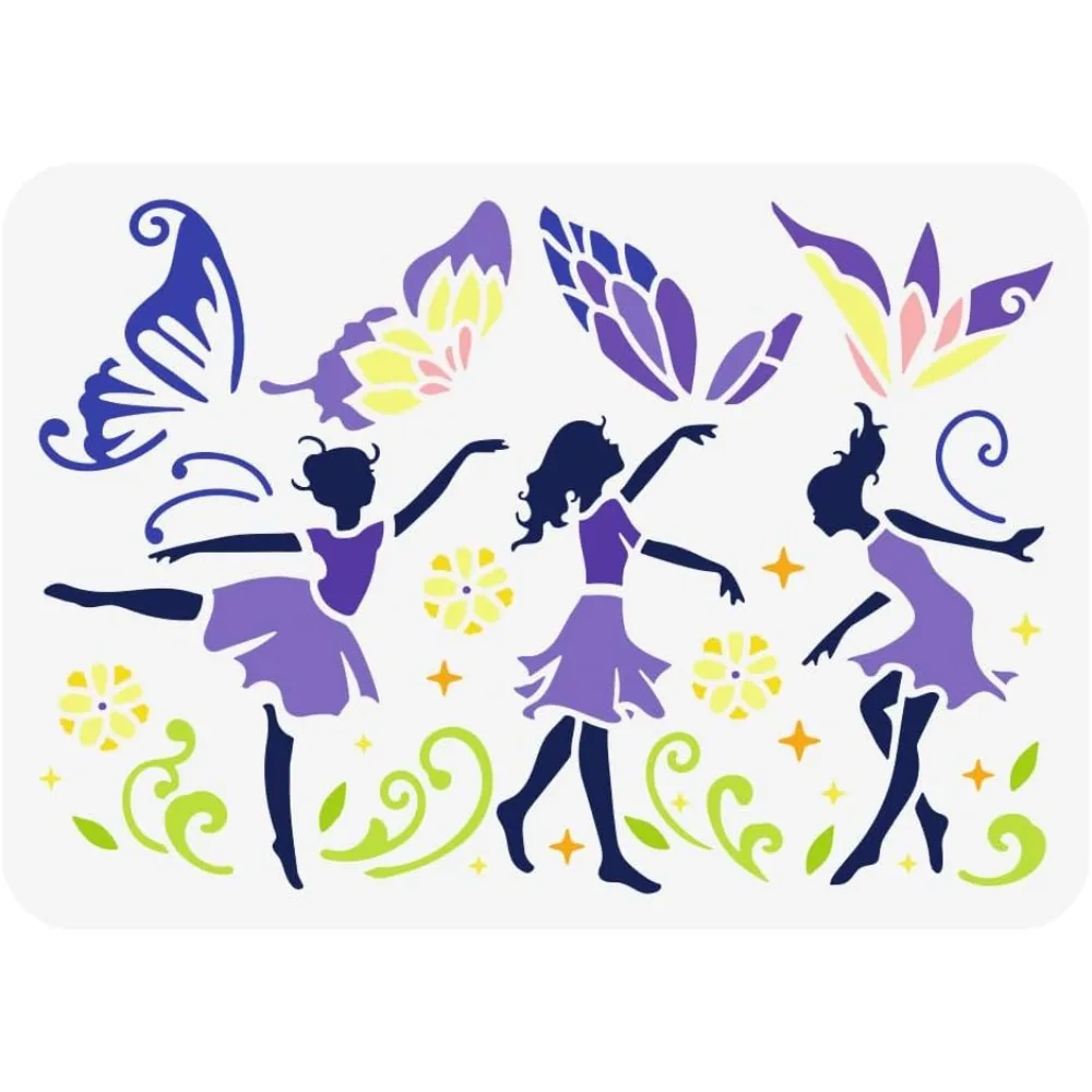 Fairy Dance Stencil Fantasy Matching Fairy Templates Reusable Plastic Stencil for Painting on Wood Furniture Home Decor