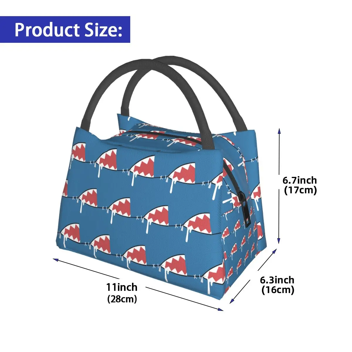 Gawr Gura Shark Mouth Insulated Lunch Bag for Women Kids Portable Food Boxes Thermal Lunch Box Tote