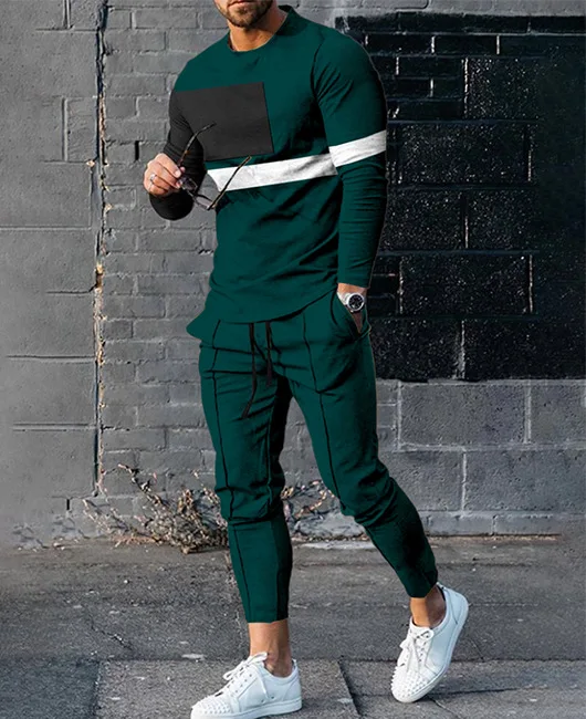 Men\'s Stripe Tracksuit Sets Casual Long Sleeve T-Shirt Trousers Set 2 Pieces Fashion Joging Suit Oversize Male Clothing Outfit