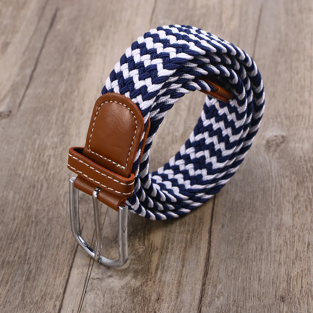 حزام خصر مطاطي منسوج مرن، حزام عادي من خليط معدني، إبزيم ناعم قابل للتنفس، حزام من مزيج البوليستر للرجال والنساء