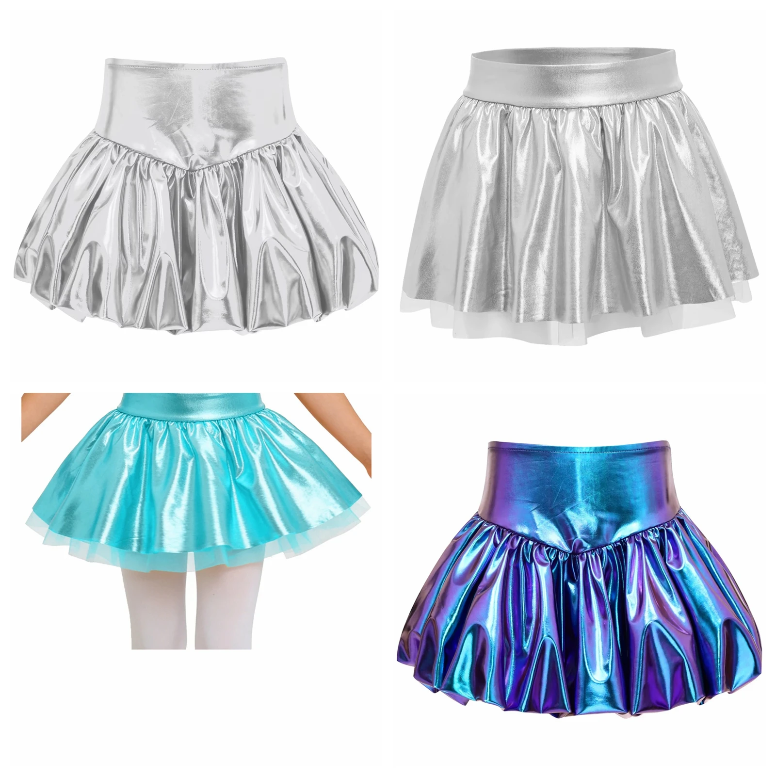 

Children Mini Skirts Disco Outfit Girls Elastic Waistband Metallic Tutu Skirt Stage Show Performance Kids Jazz Dance Costume