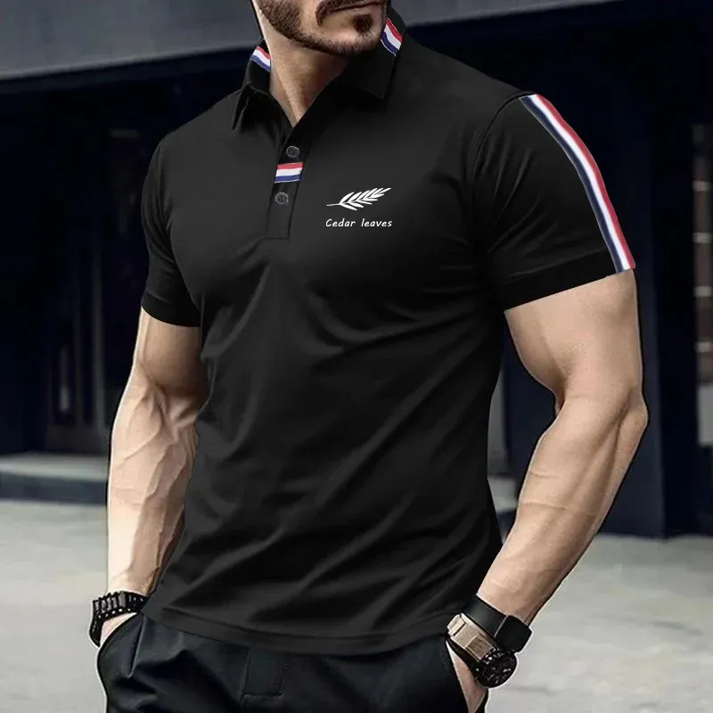 New solid color men's short sleeved polo shirt casual and fashionable summer collar top