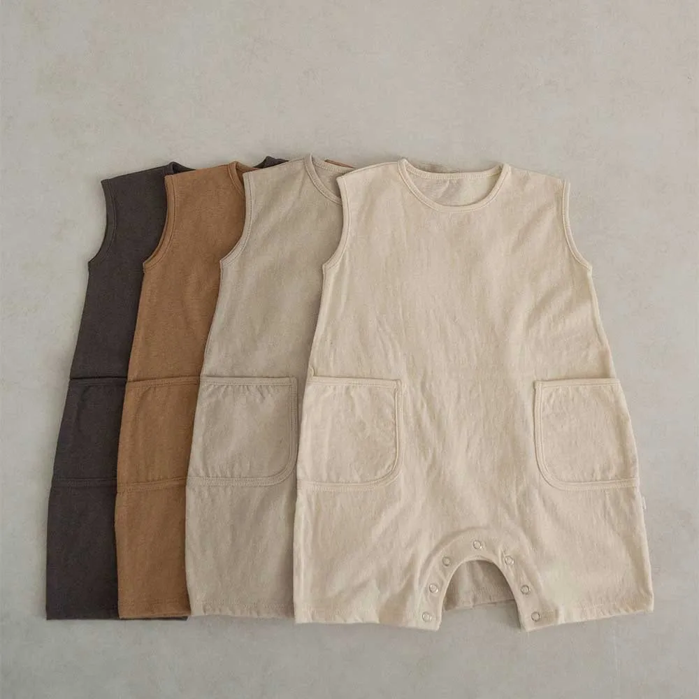 

Новый летний детский комбинезон в корейском стиле, в скандинавском стиле, однотонный, с накладными карманами.
