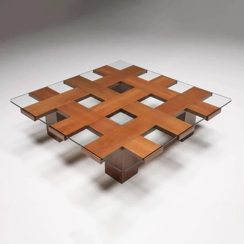 Chinese retro art glass coffee table Italian simple solid wood coffee table Nordic simple Danish tea table