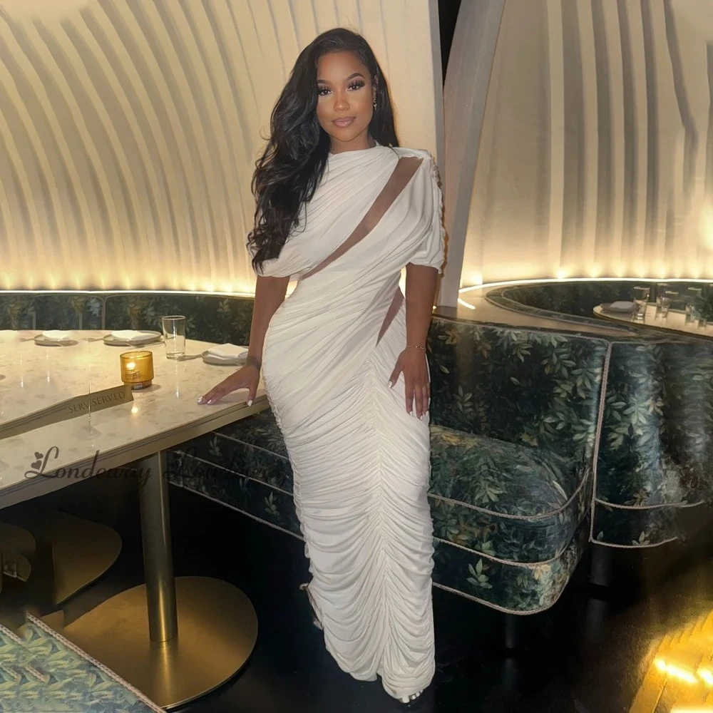 

Simple Straight Long Prom Dress for Women Pleat O-Neck Kuwait Saudi Arabric Party Gown Vestidos De Noche Customized