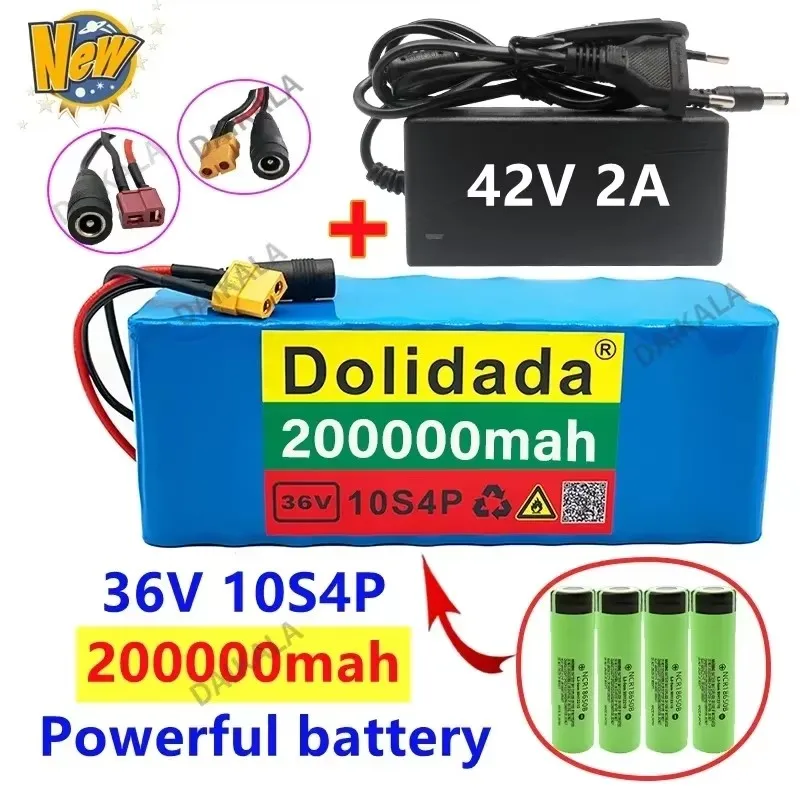 NEW 36V 10S4P 200Ah Lithium Battery Large Capacity for  Bike and Scooter with BMS XT60 Plug/T-plug and Charger Included