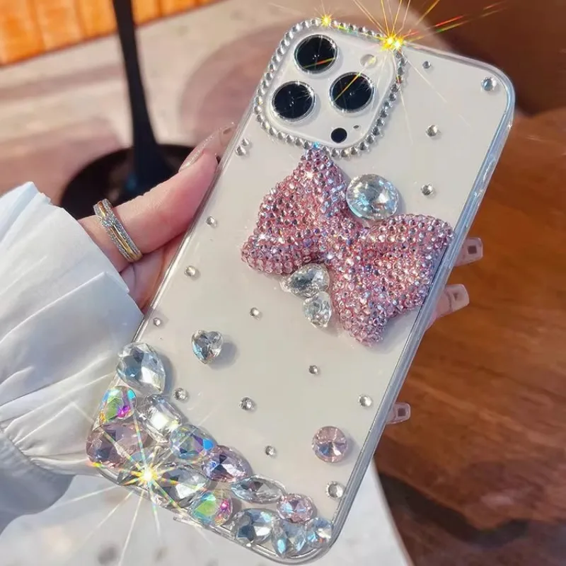 Rhinestone 3D Pink Bow Phone CaseFor Samsung Galaxy Note 20 Ultra 10 Plus Lite 9 8 J8 J7 Pro J6 J5 J2 Prime Core J4 Plus Cover