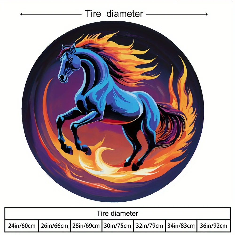 

Flaming Blue Horse Tire Cover Durable All-Weather Auto Spare Wheel Protector Multi-Size