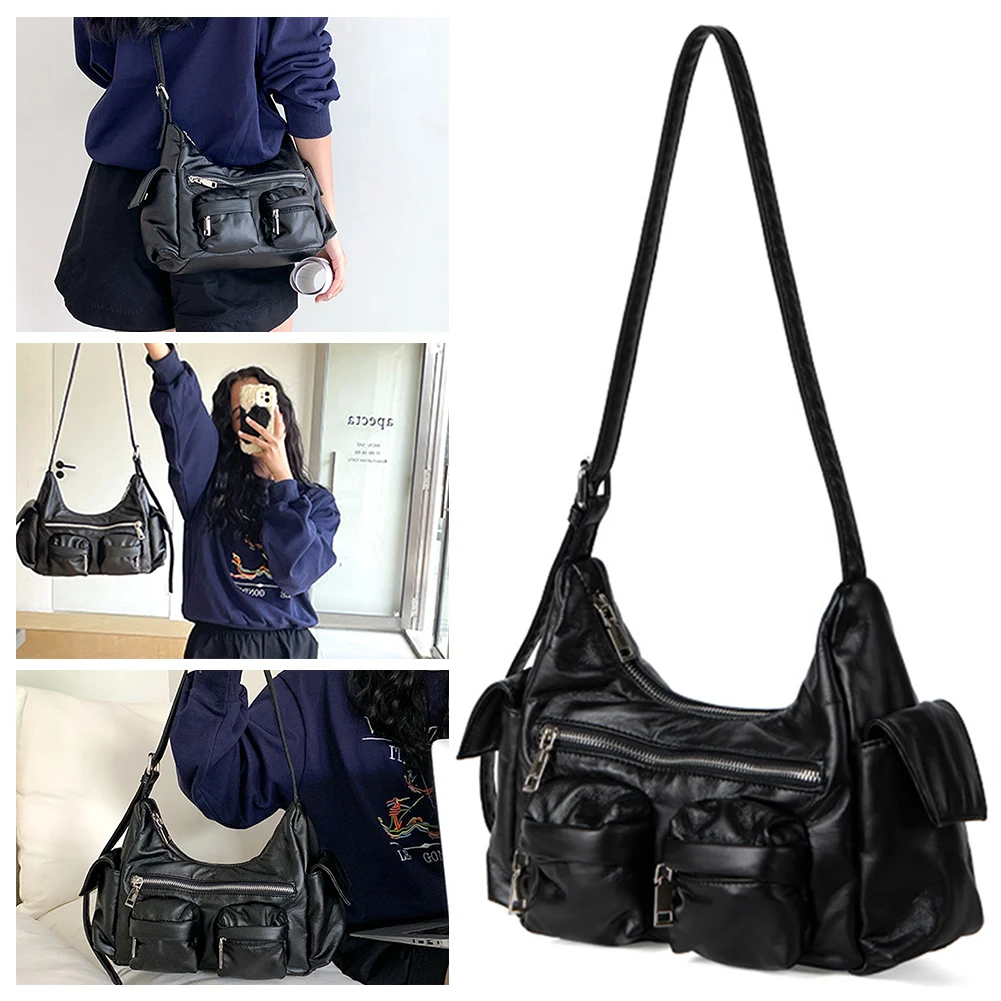 

Women Retro Shoulder Bag Soft Leather Tote Handbag Large Capacity PU Satchel Sling Bag Multi-Pocket Purse Girl Stylish Purse