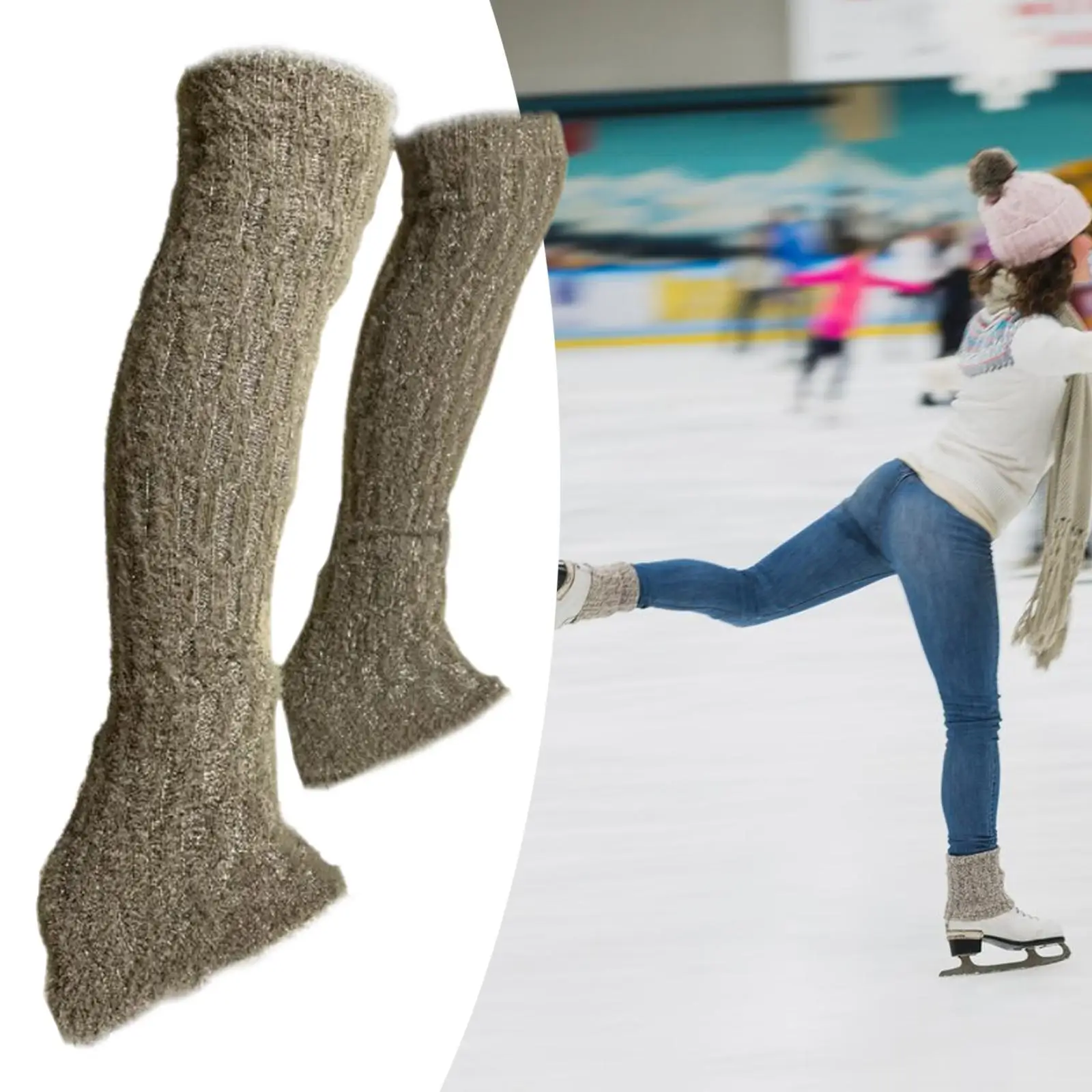 Skating Leg Warmers Skating Socks Lightweight Soft Thermal High Footless Socks Knitting Long Leg Warmers for Sports Workout